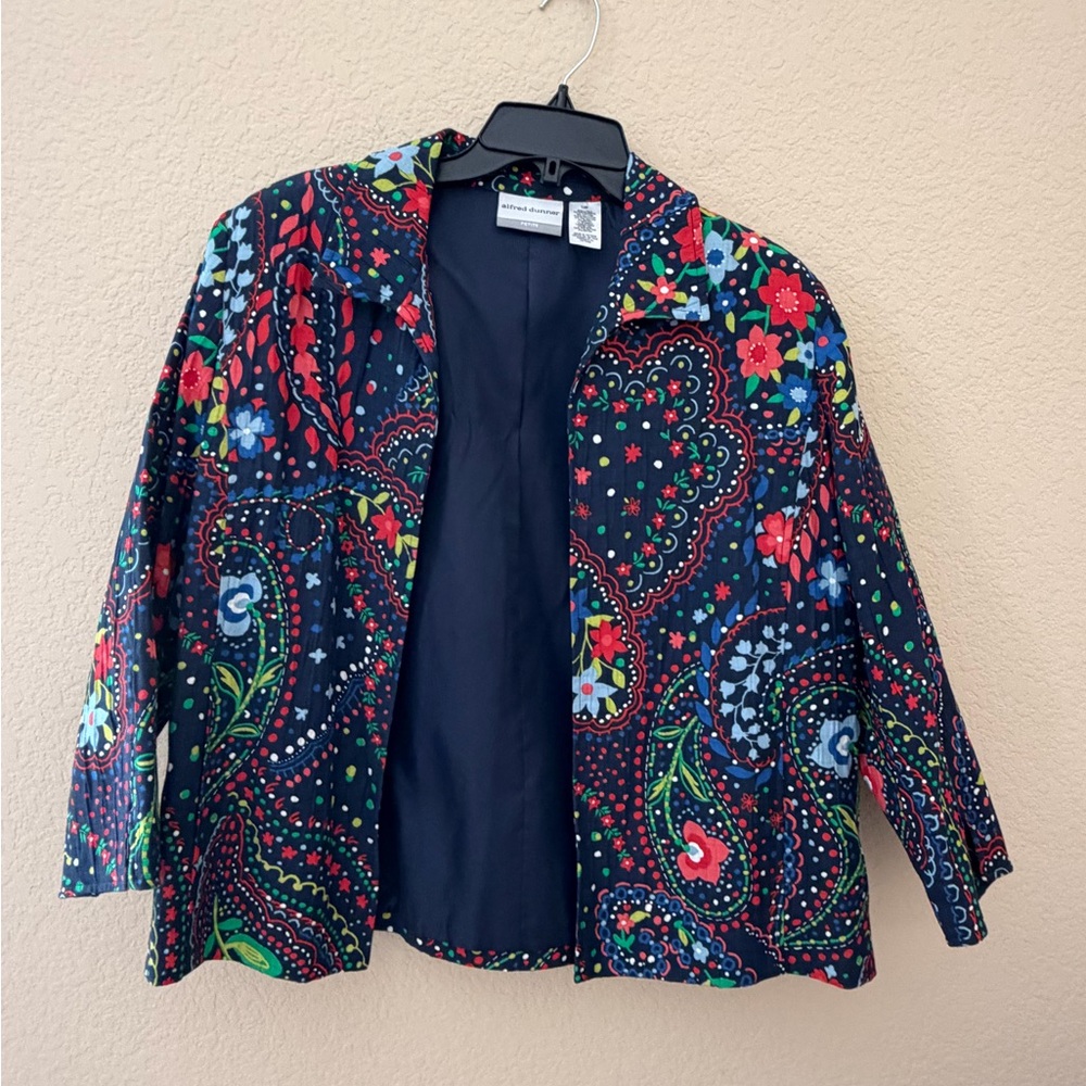 Alfred Dunner Navy Quilted Blazer with Multicolor Paisley Print